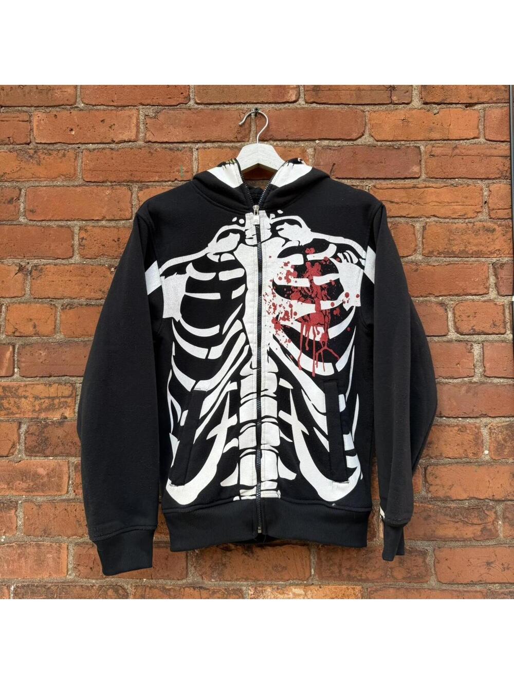 Mecca skeleton full zip hoodie youth large/small y2k